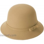 Women Felt Hat Bucket Hat Adjustable Vintage Bowler Suede Wool Hat with Bowknot Khaki at Women’s Clothing store