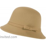 Women Felt Hat Bucket Hat Adjustable Vintage Bowler Suede Wool Hat with Bowknot Khaki at Women’s Clothing store