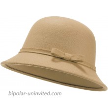 Women Felt Hat Bucket Hat Adjustable Vintage Bowler Suede Wool Hat with Bowknot Khaki at  Women’s Clothing store