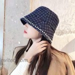 Women Pearl Bucket Hat Classic Denim Fashion Design Summer Shopping Packable Sun Hat Cap at Women’s Clothing store