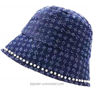Women Pearl Bucket Hat Classic Denim Fashion Design Summer Shopping Packable Sun Hat Cap at  Women’s Clothing store