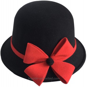Women Winter Hat Vintage Wool Felt Cloche Bucket Bowler Hat Winter with Bow-Knot Black at  Women’s Clothing store
