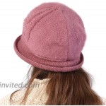 Women Winter Knit 1920s Vintage Style Beanie Cloche Church Gatsby Bucket Hat Round Hat Rose at Women’s Clothing store