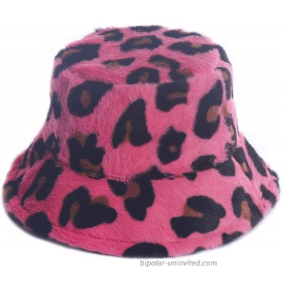 Women's Leopard Print Faux Fur Bucket Hat Fluffy Winter Warmer Plush Fisherman Cap Magenta at  Women’s Clothing store