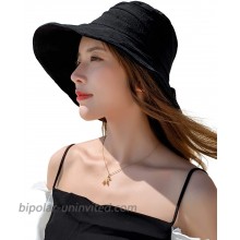 Women's Sun Protecion Bucket Hats Summer Wide Brim Gardening Hat Hiking Travel Hat Ruffled UPF 50 Packable Black at  Women’s Clothing store
