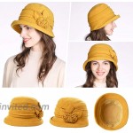 Womens Vintage Wool Felt Cloche Bucket Hat Winter Packable 1920s Fedora Bowler Church Derby Party New Yellow at Women’s Clothing store