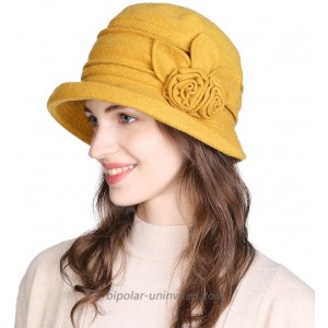 Womens Vintage Wool Felt Cloche Bucket Hat Winter Packable 1920s Fedora Bowler Church Derby Party New  Yellow at  Women’s Clothing store