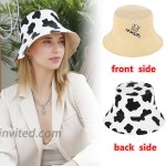 XANNOU 2 PCS Cotton Bucket Hats for Women Double-Side-Wear Flower Cow Beach Sun Bucket Hats for Women Teens Girls at Women’s Clothing store