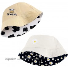 XANNOU 2 PCS Cotton Bucket Hats for Women Double-Side-Wear Flower Cow Beach Sun Bucket Hats for Women Teens Girls at  Women’s Clothing store