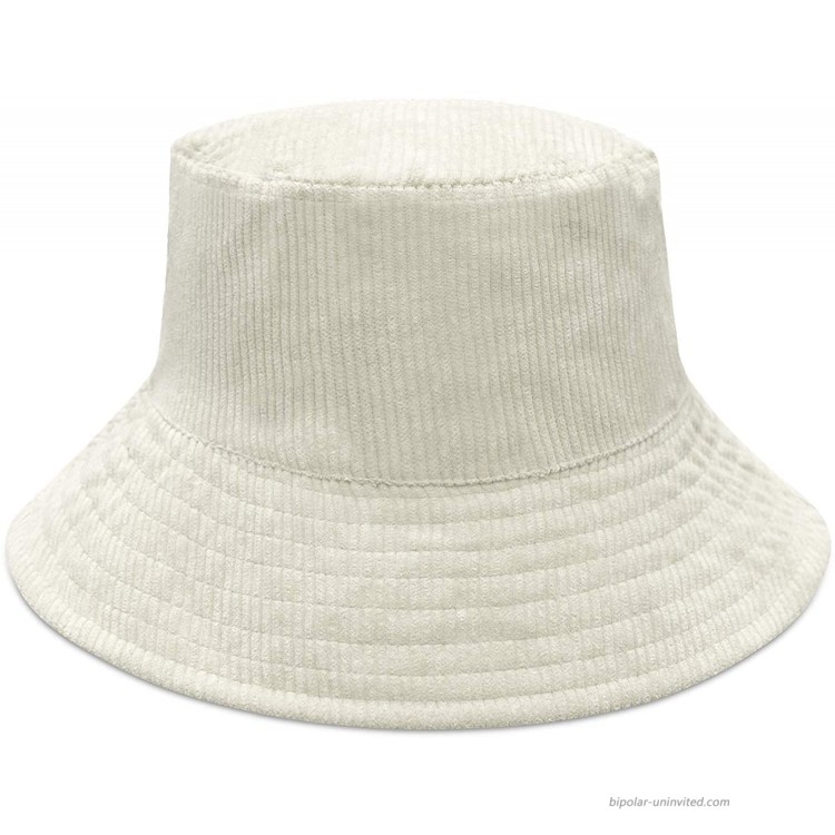 Zenssia Unisex Corduroy Bucket Hat - Lightweight Packable Summer Sun Hat for Beach and Travel - Ivory at Women’s Clothing store