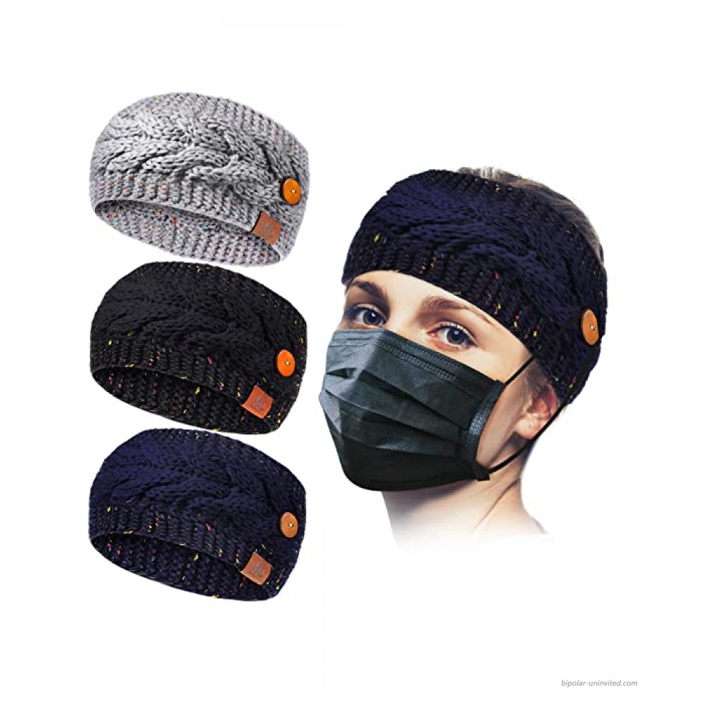 Women Twist Knit Headband Winter Button Elastic Soft Head Wrap Girls Ear Warmer