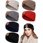 6 Pieces Knit Headbands with Buttons Winter Warm Turban Hair Bands Elastic Ear Warmer Headbands Stretchy Head Wraps for Women Girls at Women’s Clothing store