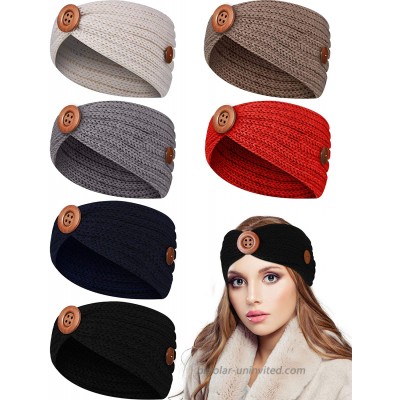 6 Pieces Knit Headbands with Buttons Winter Warm Turban Hair Bands Elastic Ear Warmer Headbands Stretchy Head Wraps for Women Girls at  Women’s Clothing store