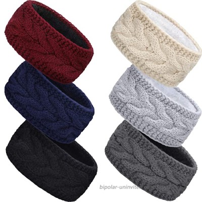 6 Pieces Winter Cable Knit Headband Fleece Lined Winter Ear Warmer Headband Wrap for Christmas Valentine’s Day Giving Classic Colors