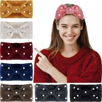 8 Pieces Knit Headbands with Faux Pearl Elastic Turban Head Wraps Winter Headbands Ear Warmers Vintage Bow Hairband for Women Girls at  Women’s Clothing store