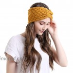 Abien Criss Cross Headband Winter Warm Cable Crochet Ear Warmers Hair Band Fuzzy Knit Soft Stretchy Head Wrap for Women and Girls Yellow