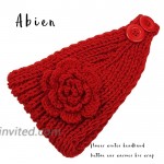 Abien Flower Winter Warm Headband Cable Crochet Chunky Ear Warmers Hair Band Fuzzy Knit Soft Stretchy Head Wrap for Women and Girls Red