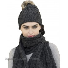 Aran Crafts Women's Irish Cable Knitted Wool Soft Pom Faux Fur Hat X4844-CHAR Charcoal at  Women’s Clothing store