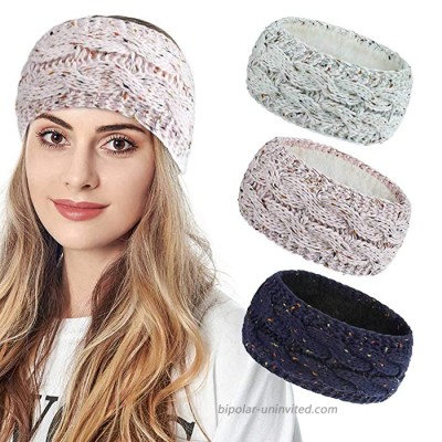 Bmadge Winter Knitted Headband Warm Crochet Ear Warmer Soft Stretch Hairbands Fuzzy Headwear Chunky Headpieces Hair Accessories for Women and Girls 3Pcs