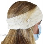 C.C Soft Stretch Cable Knit Side Epoxy Button for Mask Fuzzy Lined Ear Warmer Headband Ivory at Women’s Clothing store