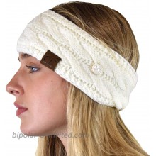 C.C Soft Stretch Cable Knit Side Epoxy Button for Mask Fuzzy Lined Ear Warmer Headband Ivory at  Women’s Clothing store