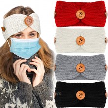 Chuangdi 4 Pieces Knit Headbands with Button Winter Ear Warmer Headband Elastic Head Wraps for Women Girls