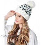 GAngel Warm Leopard Beanie Wool Stretch Hat Faux Fur Pom Winter Cable Cap Knit Stocking Caps Ribbed Cuff Winter Hats for Skiing Sledding for Women and GirlsPack of 1White… at Women’s Clothing store