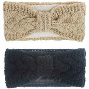 MonicaSun Women Winter Warm Headband Fuzzy Fleece Lined Thick Cable Knit Head Wrap Ear Warmer Black beige at  Women’s Clothing store