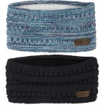 Muryobao Women Winter Ear Warmer Headband Cable Knit Fuzzy Fleece Lined Head Wrap Stretchy Thick Headband Black & Confetti Blue at Women’s Clothing store