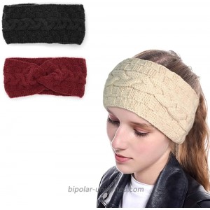 QUMENEY 3PCS Winter Cable Headbands for Women Knot Ear Warmer Thick Knit Head Wrap Black Beige Wine Red at  Women’s Clothing store