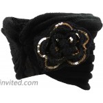 Soft Knit Winter Headband Earmuffs Black w Gold Accented Flower