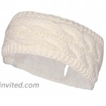 TrailHeads Ponytail Headband | Cable Knit Winter Ear Warmers | Fleece Ear Band for Women - wintry white