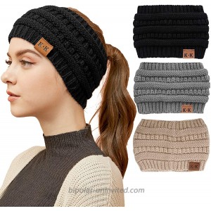 WharFlag Womens Winter Headbands - Ponytail Beanie Hats Women Knit Ear Warmer Headband Headwrap Horsetail Messy Bun Hats at  Women’s Clothing store