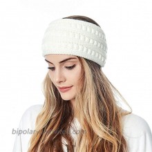 Winter Cable Knit Headband Ear Warmer Headbands Soft Fuzzy Lined Head Wrap Thick Stretch Knitted Hair Accessories for Women and Girls White