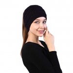 Winter Ear Warmer Cable Knit Headband Ponytail Beanie for Women Black
