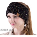 Winter Wool Headband For Women Warm Knit Thick Fleece Lined Ear Warmer Muffs Head Wrap Messy Bun Ponytail Beanie By Alepo Confetti Black at Women’s Clothing store