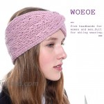 Woeoe Warm Winter Headbands Pink Fuzzy Knitted Head Wraps Cable Crochet Soft Stretchy Ear Warmer Turban Headwear for Women and Girls