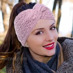 Woeoe Warm Winter Headbands Pink Fuzzy Knitted Head Wraps Cable Crochet Soft Stretchy Ear Warmer Turban Headwear for Women and Girls