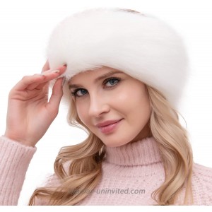 Womens Faux Fur Headband with Elastic Earwarmer Earmuff for winter cold weather White at  Women’s Clothing store