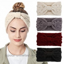 Womens Knitted Headband - Soft Crochet Bow Twist Hair Band Turban Headwrap Winter Ear Warmer 4ColorPackL